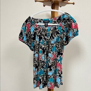 Valerie Stevens Black, Pink, and Teal Blouse